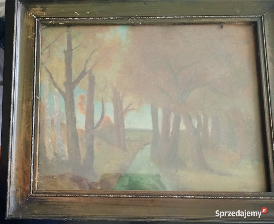 Stary obraz olejny na papierze Chorzów