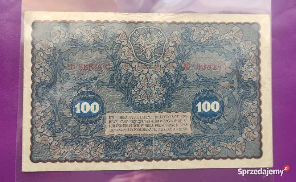 Banknot 100 MAREK POLSKICH 1919 ID Serja C Ładny mazowieckie Pruszków