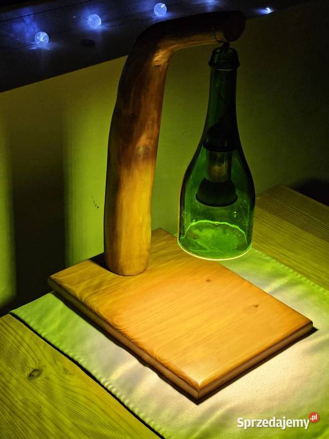 Ręcznie robiona eko lampa z drewna i butelki Lublin