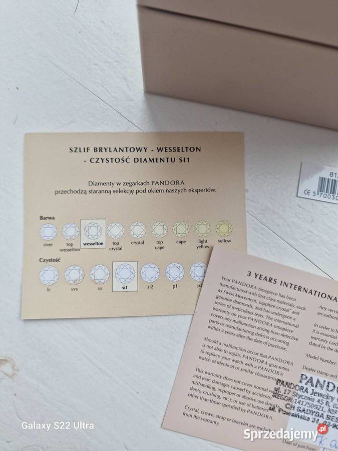 Zegarek Pandora Pure 812014WH z diamentem sprzedam