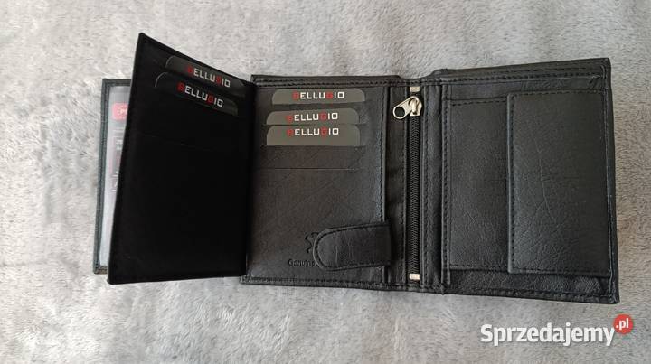 Nowy elegancki męski czarny skórzany portfel Katowice