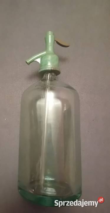 Szklany syfon z ebonitową głowicę lata 50e60e XX Koźminek