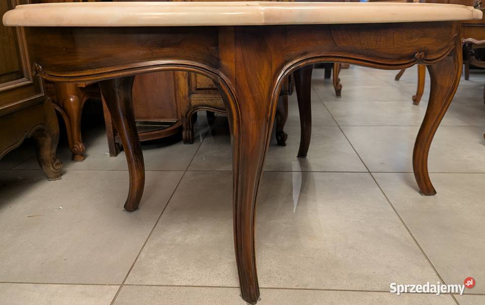 Piękny orzechowy stolik ludwikowski z marmurem Dąbrowa Górnicza
