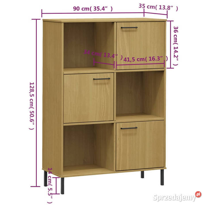 Regał OSLO metalowe nóżki brązowy 90x35x1285