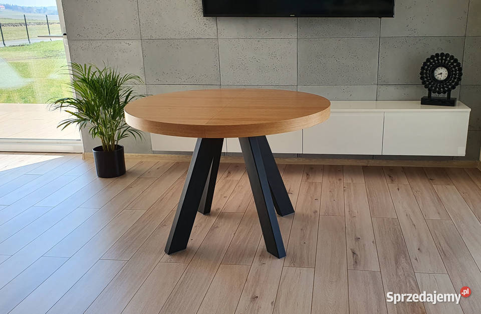 Nowoczesny stół dębowy okrągły rozkładany Loft 2 Krosno