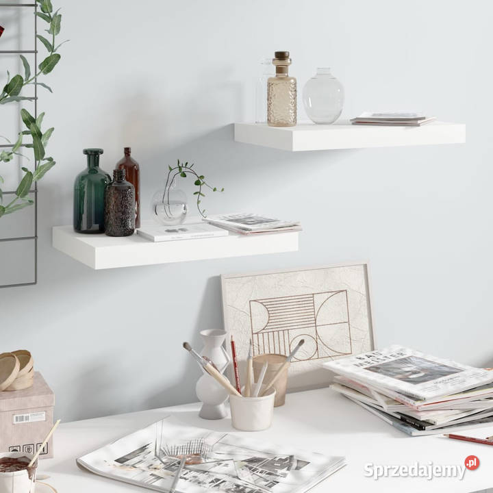 Półki ścienne 2 białe wysoki połysk 40x23x38 MDF Warszawa
