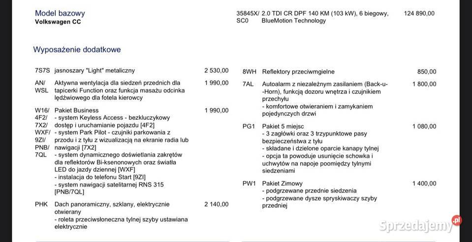Volkswagen cc 20tdi szklany dach radio Rzeszów