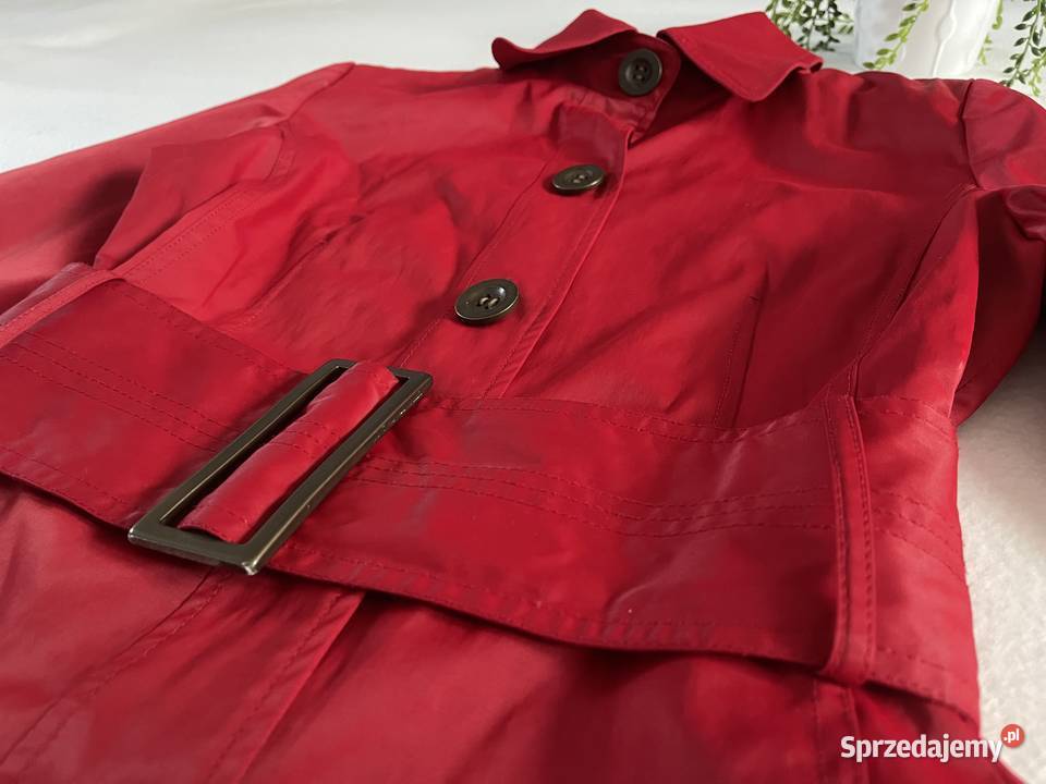 Krótki czerwony płaszcz na wiosnę z kołnierzem i Wiosenna/Jesienna  Odzież damska Poznań