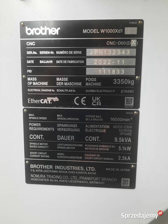 Pionowe centrum obróbcze Brother SPEEDIO Strzelce Krajeńskie sprzedam