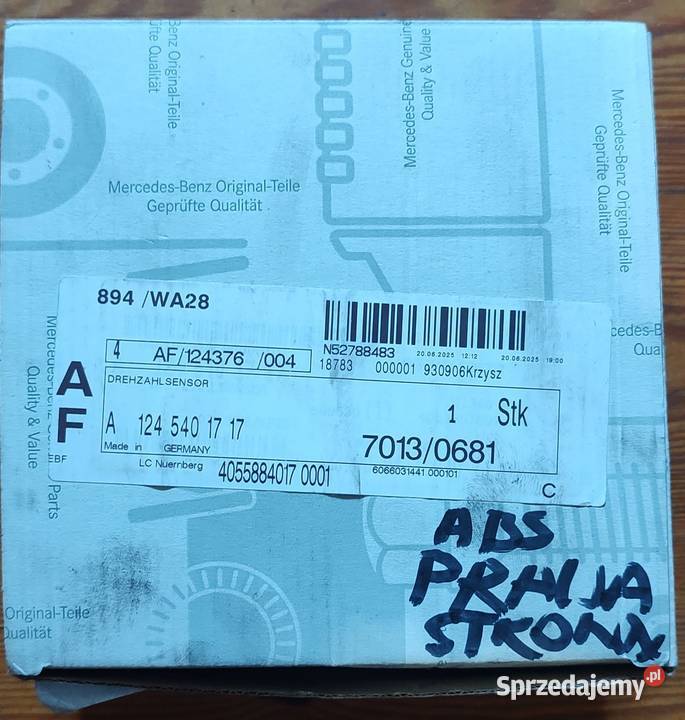 NOWY Oryginalny Czujnik ABS Przód Prawy Mercedes Nowa Sól