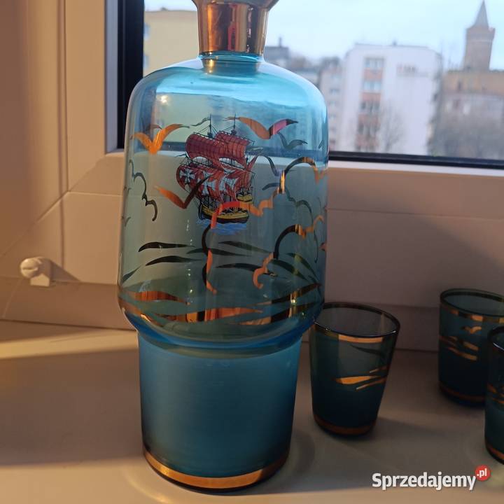 Karafka i kieliszki bohemia szkło manganowe Gryfino