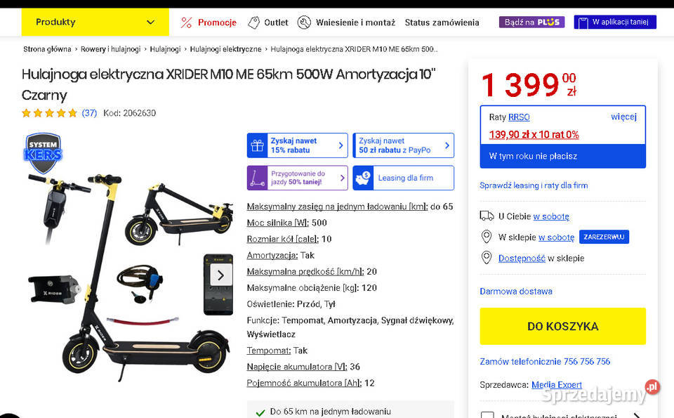 OKAZJAHulajnoga XRider M10 ME 65 500W Hulajnogi elektryczne Kraków