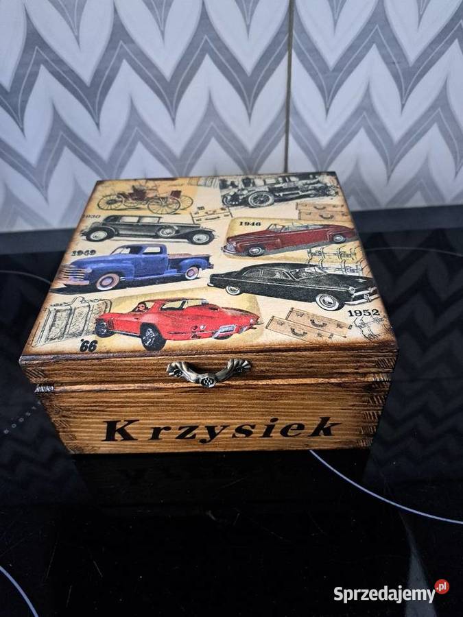Szkatułka retro stare samochody decoupage Wyposażenie wnętrz Kędzierzyn-Koźle
