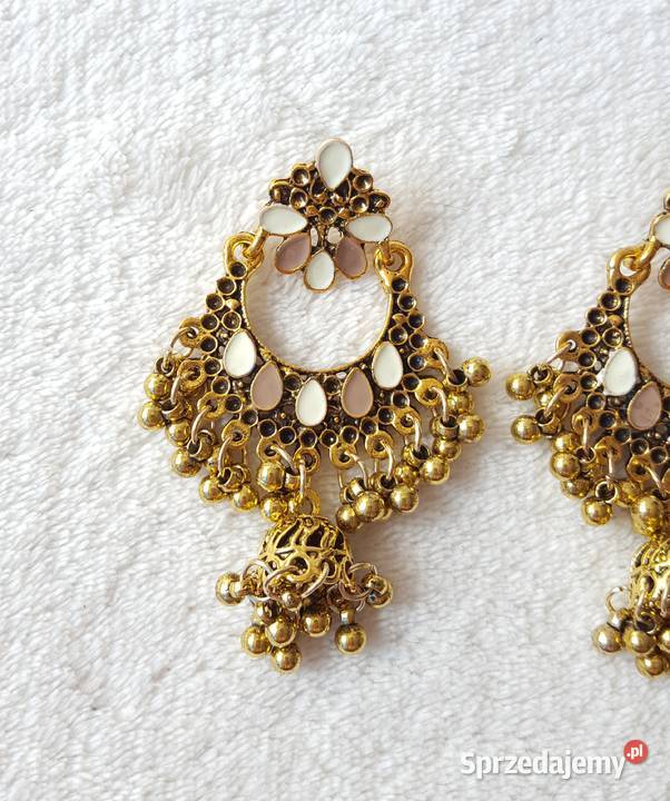 Kolczyki boho złoty kolor beżowy retro bohemian Szczecin