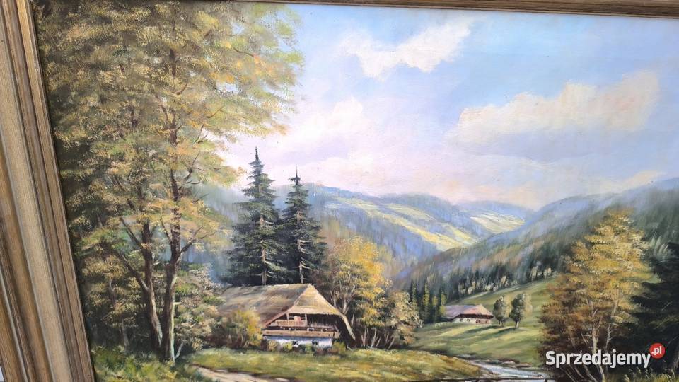 Piękny stary oryginalny obraz pejzaż Łódź sprzedam