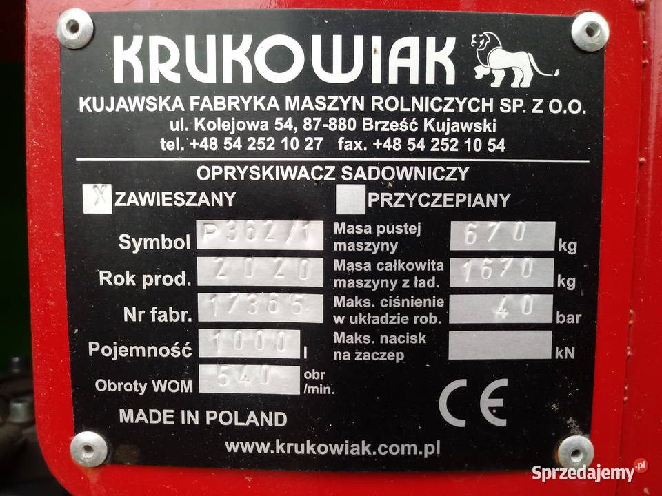 Opryskiwacz Krukowiak NOTOS 1000 litrów Krukowiak Zawieszane Radom