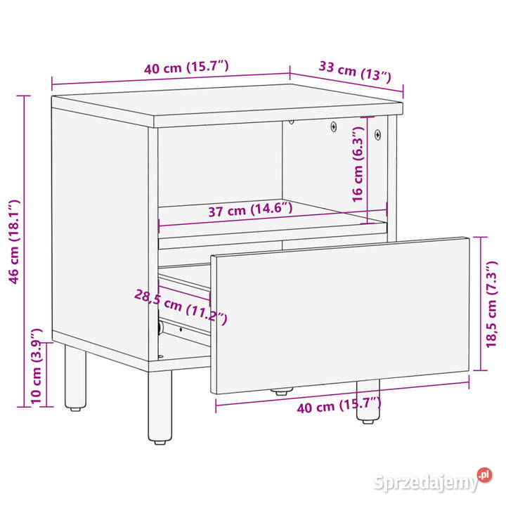 Szafka nocna czarna 40x33x46 materiał Nocne Warszawa