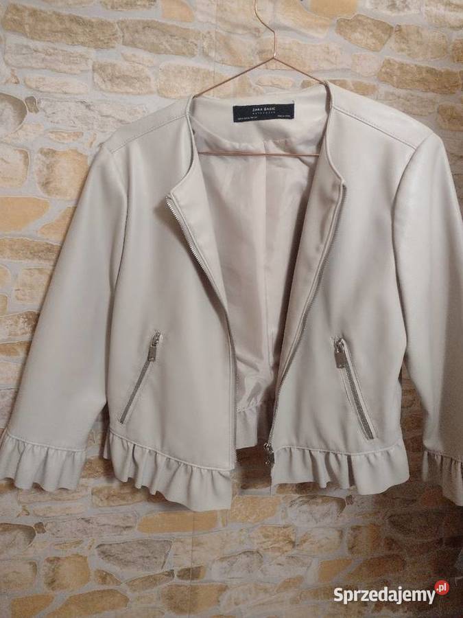 42XL ZARA Beżowa skórzana kurtka ramoneska z