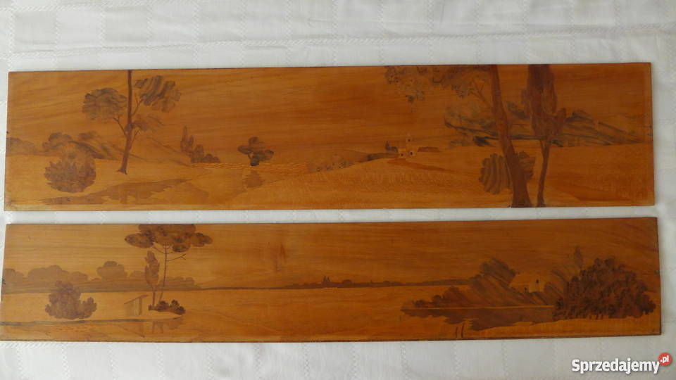 Secesyjne 2 płyciny CUDNE intarsje XIX w mazowieckie Warszawa