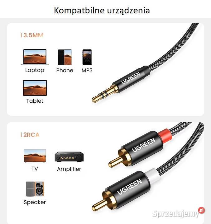Kabel Przewód Audio Głośnikowy Aux 35 mm do 2RCA