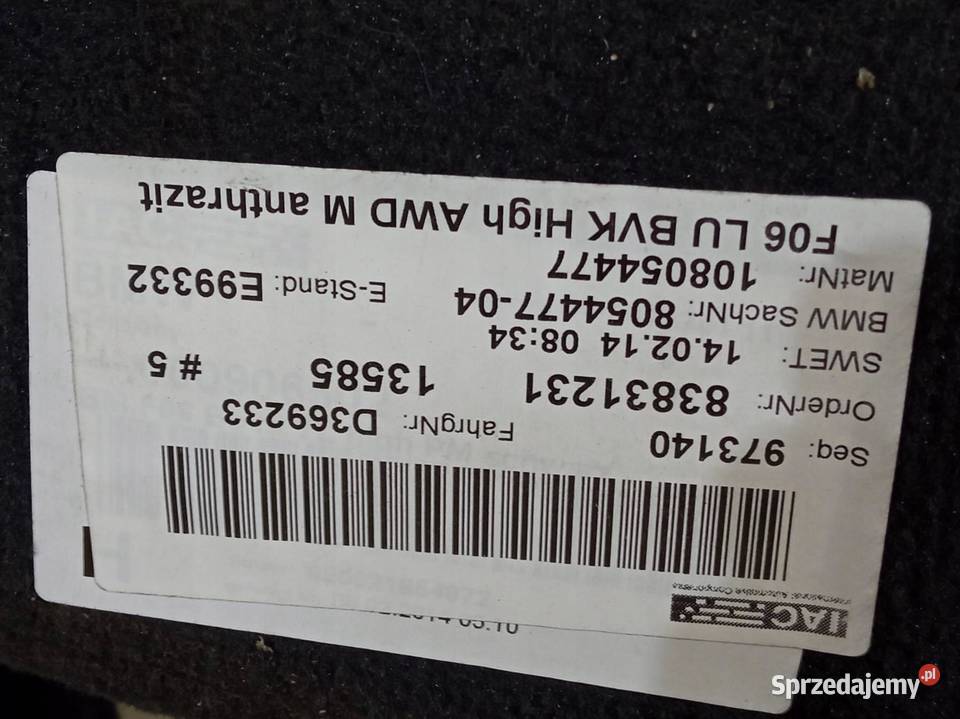 WYKŁADZINA WNĘTRZA DYWAN PODŁOGA Bmw Seria 6 III