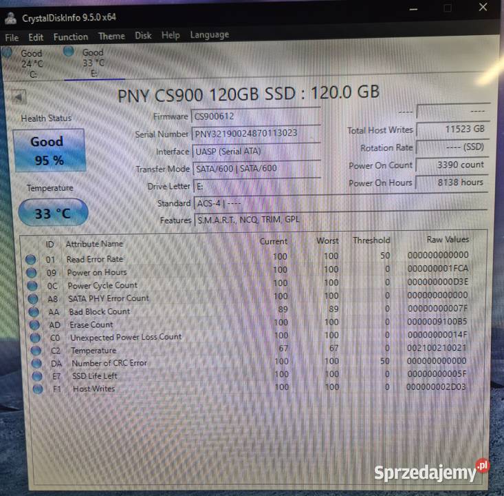 Dysk SSD PNY 120GB 25 SATA SSD CS900 Pojemność 120 Ruda Śląska