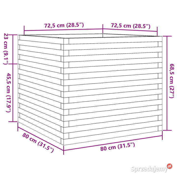 Donica ogrodowa woskowy brąz 80x80x685 drewno