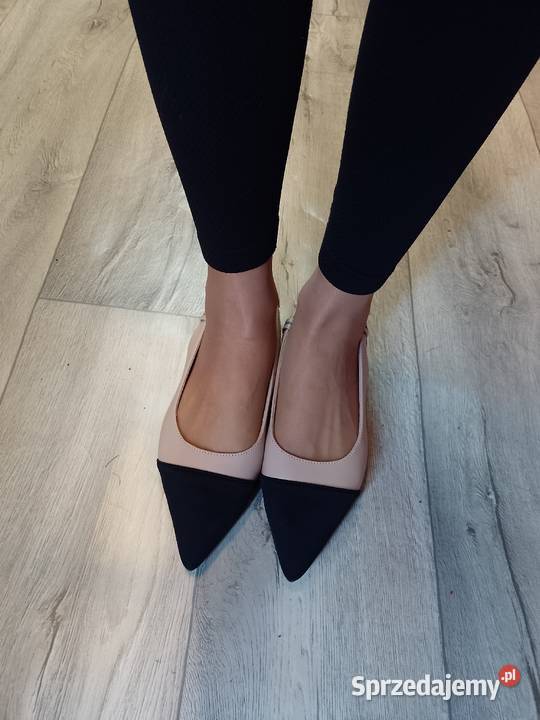 40 Beżowo czarne baleriny wieczorowe z odkrytą Balerinki Kraków