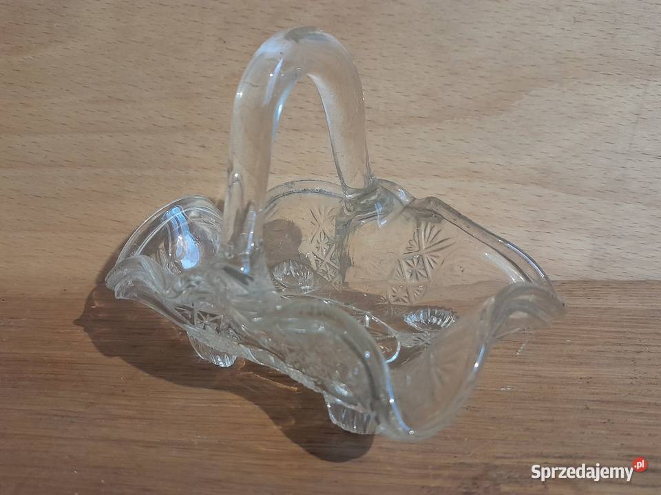 Stary maleńki kryształowy koszyk koszyczek Antyki, Sztuka, Kolekcje Dąbrowa Górnicza
