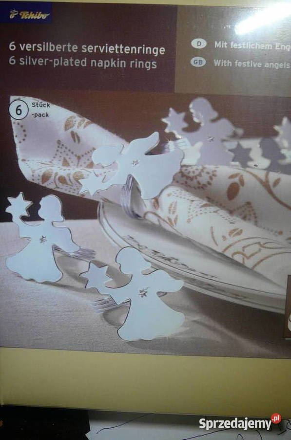 6 Obrączki na serwetki metal aniołek Tchibo Nowe Wrocław