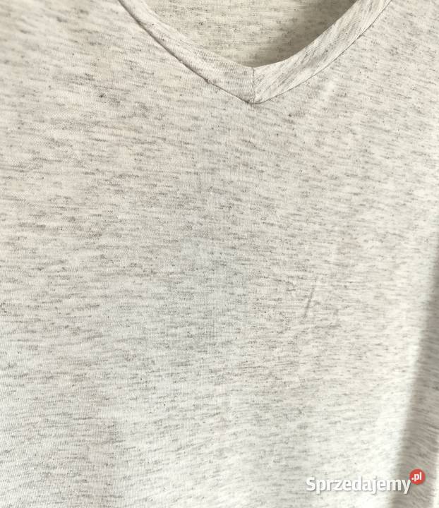 Szary melanżowy tshirt koszulka dekolt vneck HM Szczecin