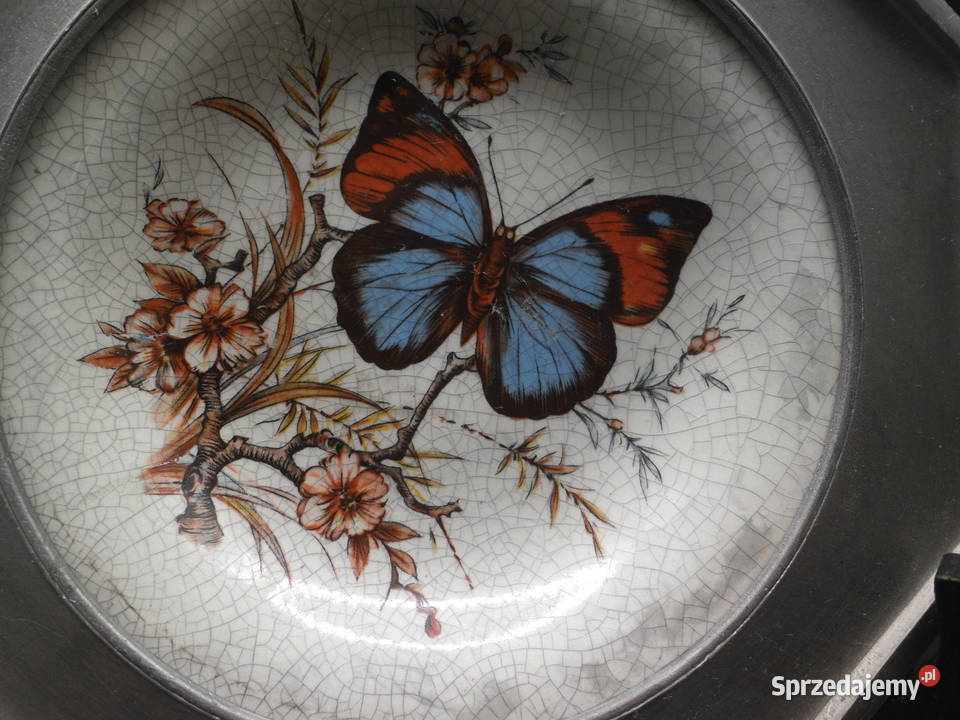 Ceramiczny talerz w oprawie cynowej Raszków
