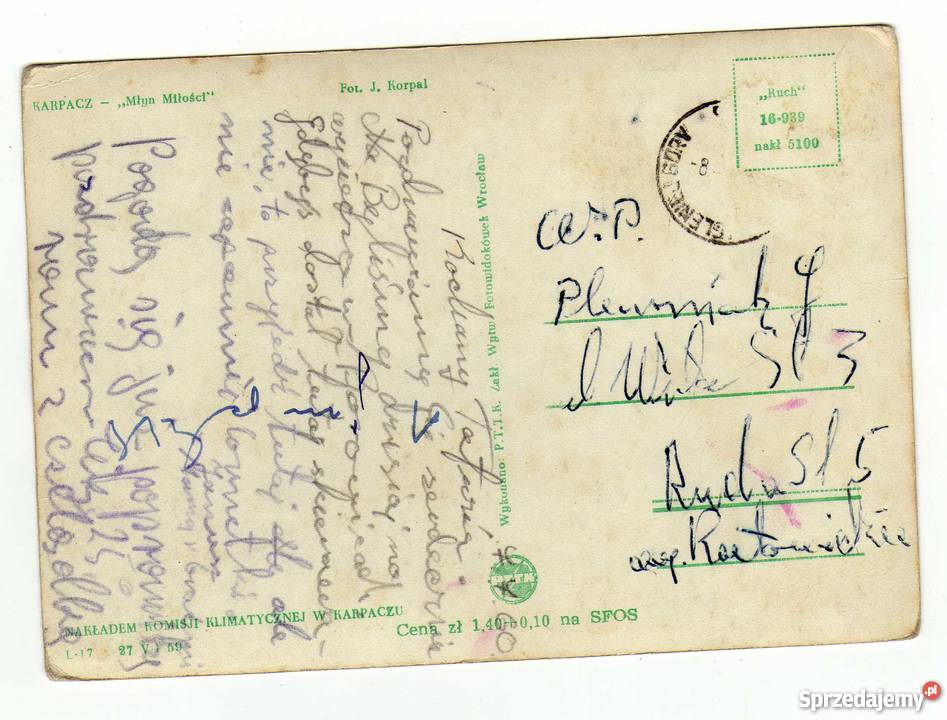 KARPACZ MŁYN MIŁOŚCI POCZTÓWKA CZARNO BIAŁA świętokrzyskie Krynki