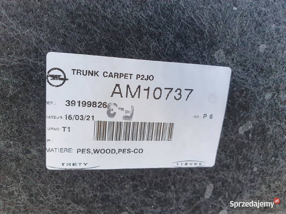 Opel Corsa F 5D PODŁOGA BAGAŻNIKA Wykładzina Rudka