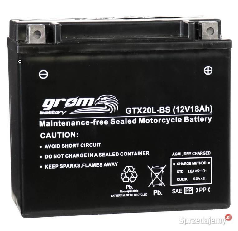 Akumulator motocyklowy GROM GTX20LBS YTX20LBS Układ elektryczny, zapłon Siedlce