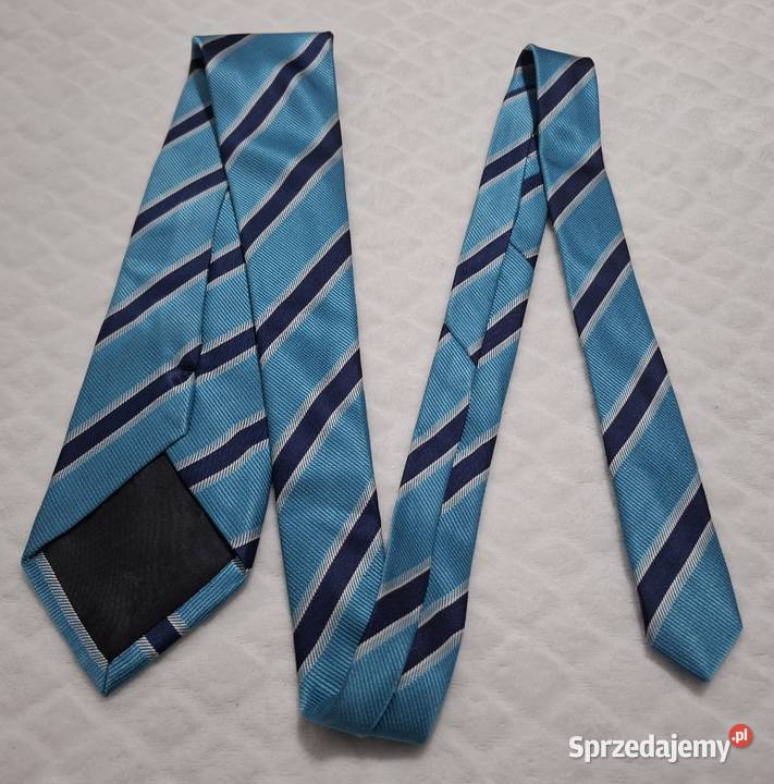 Krawat skośne pasy niebieski granatowy 85 142 Krawaty śląskie