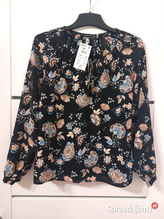 Bluzka czarna kwiaty XS 34 Reserved Nowa z metką Warszawa