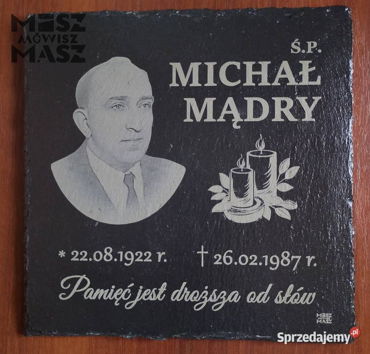 Nagrobek tablica 25x25 z łupka grawer zdjęcie Racot