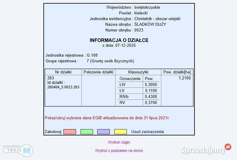 Działkę sprzedam Śladków Duży 43100m2 świętokrzyskie