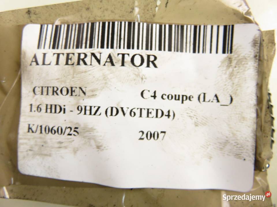 ALTERNATOR CITROEN C4 16 HDi 9646321880 Części samochodowe