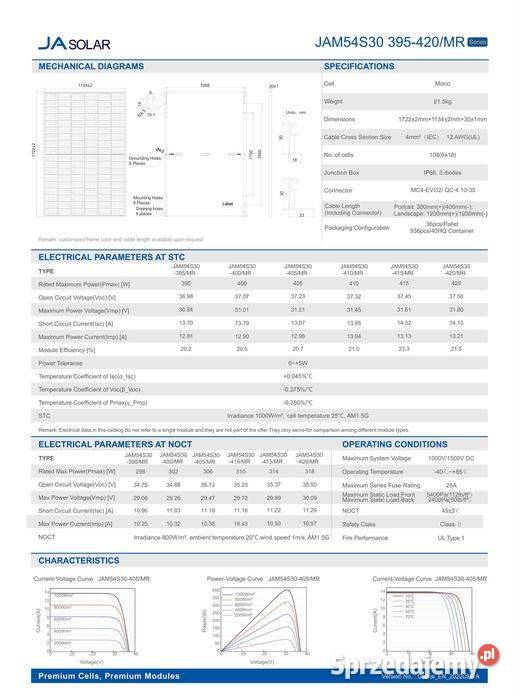 Panel fotowoltaiczny JA SOLAR JAM54S30410MRBF