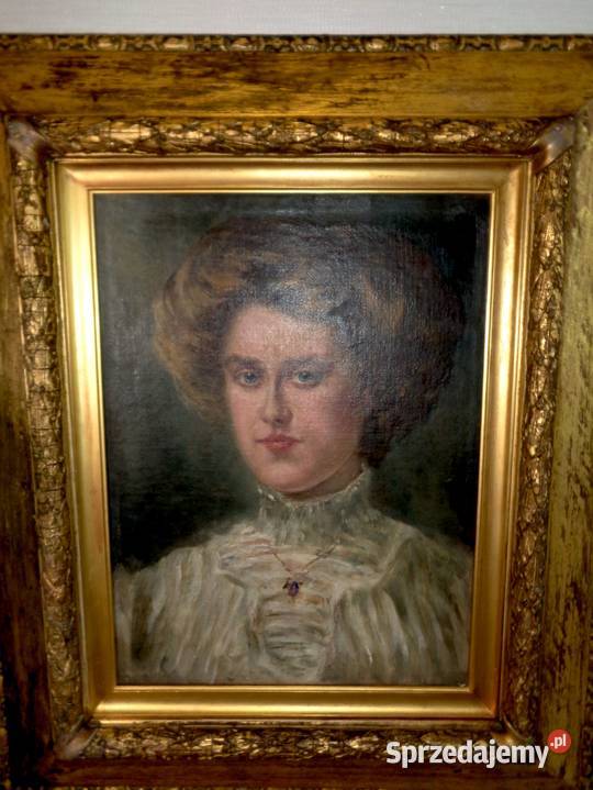 Olejny Obraz Antyczny Portret Kobiety koniec XIX Poznań