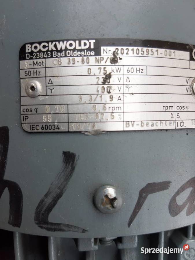 Motoreduktor 0 75 kW96 obr wielkopolskie Leszno