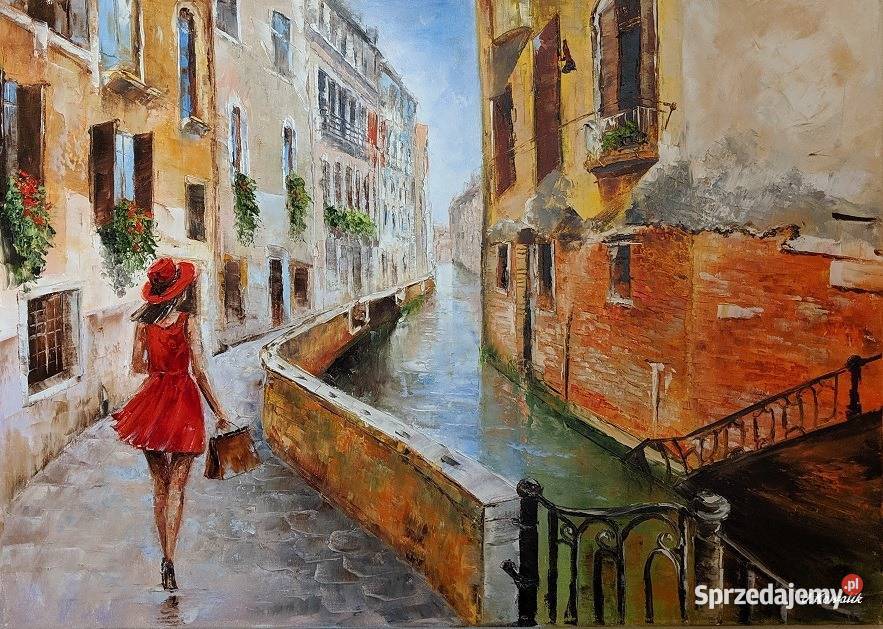 J Kowalik W Wenecji obraz olejny 70x50 uliczka Warszawa