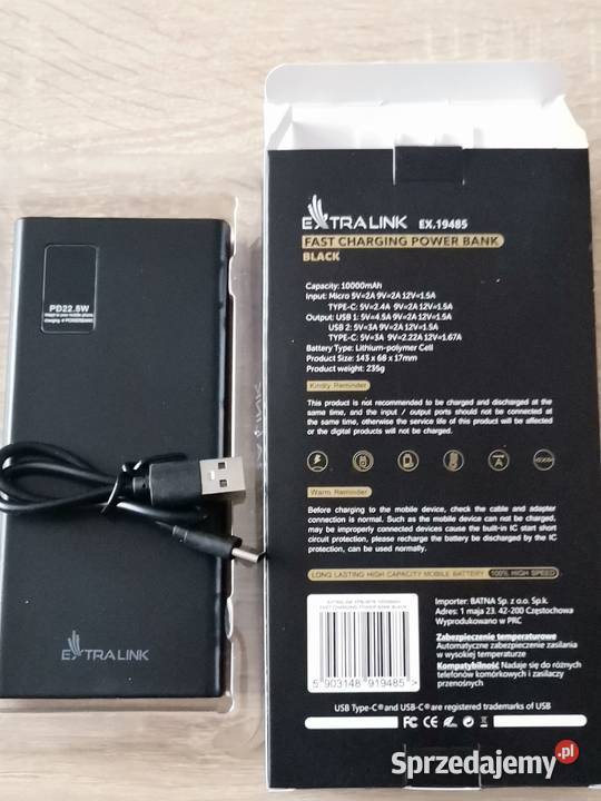 POWERBANK EXTRALINK 10000 mAh 225W 2x USBA USBC Międzychód sprzedam