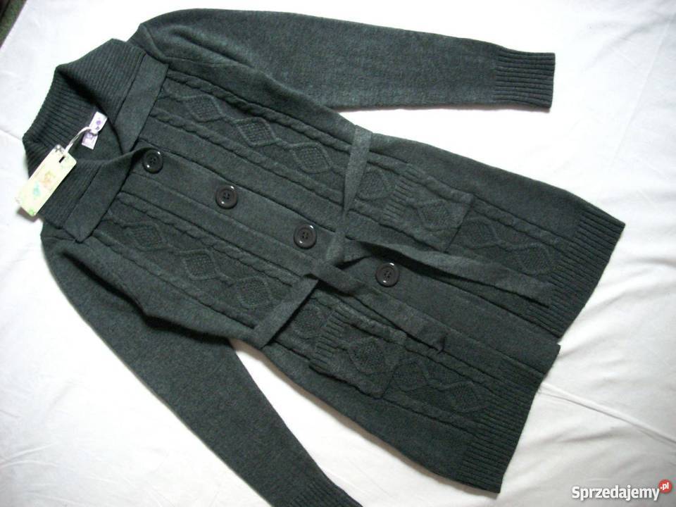 Ciepły Szary NOWY Sweter Kardigan Kieszenie 36 Rozpinane  małopolskie