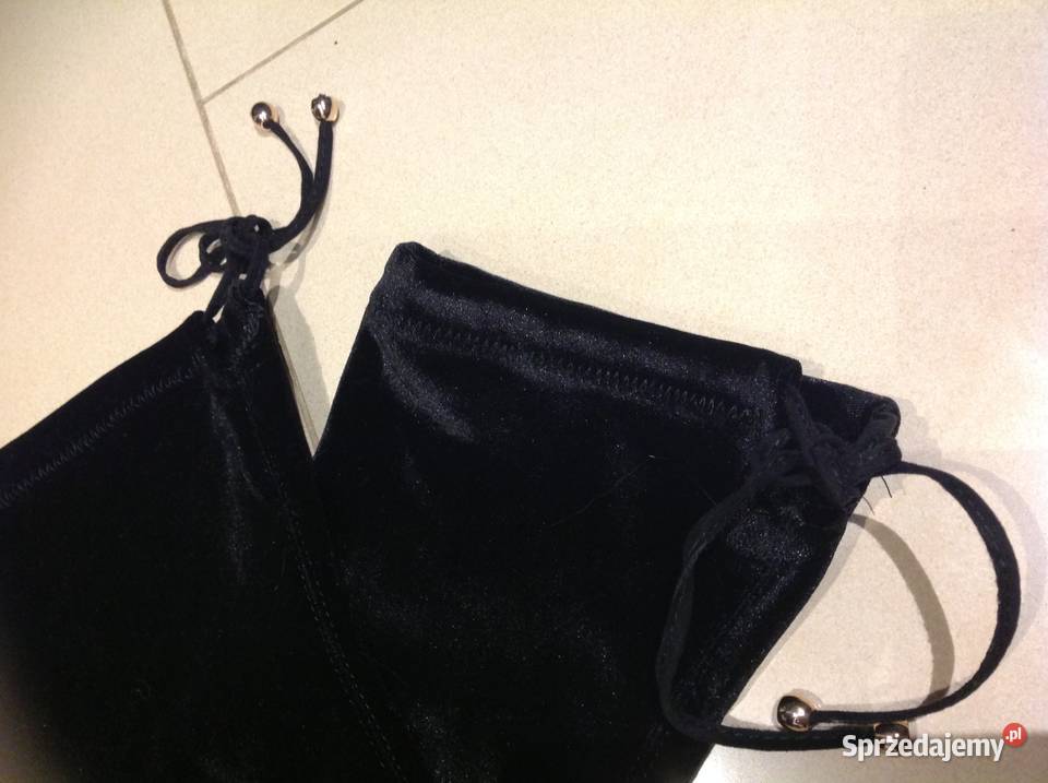 Długie Czarne Kozaki Damskie 36 do Uda Welur Nowa Sól