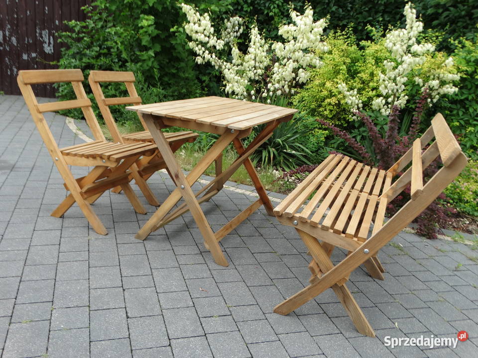 Składany zestaw ogrodowy stolik ławka i 2 72cm Stoły z krzesłami