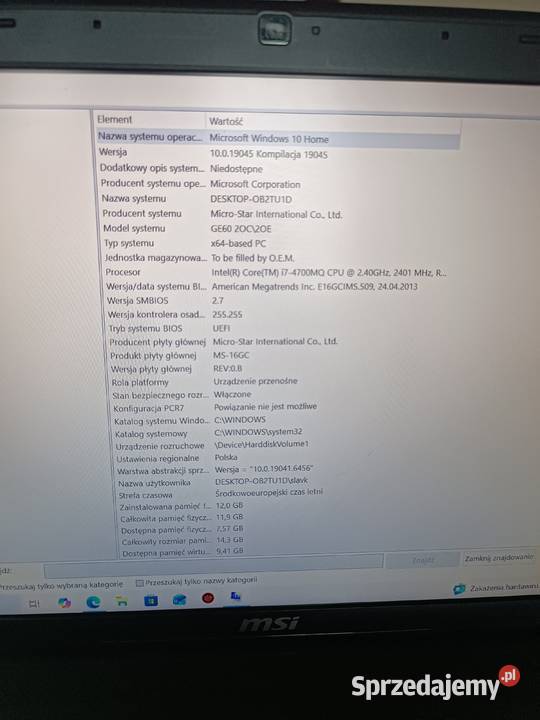 Laptop gamingowy MSI MS16GC i712GB ram 256GB SSD Libiąż
