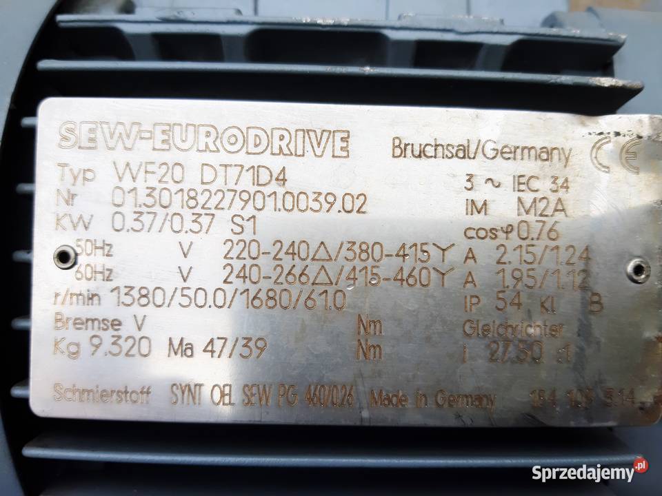 Motoreduktor 037 kW 50 obr wielkopolskie Leszno